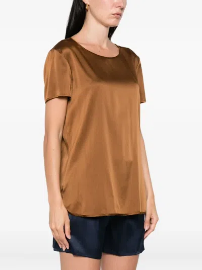 Max Mara Short-sleeve Satin Top In Brown