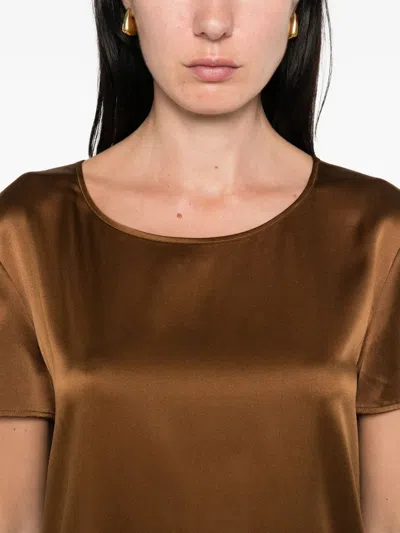 Max Mara Short-sleeve Satin Top In Brown
