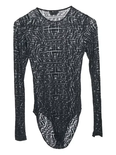 Pre-owned Fendi Ff-pattern Sheer Bodysuit