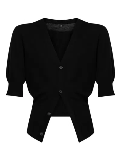 R13 Puff-sleeve Button Cardigan In Black