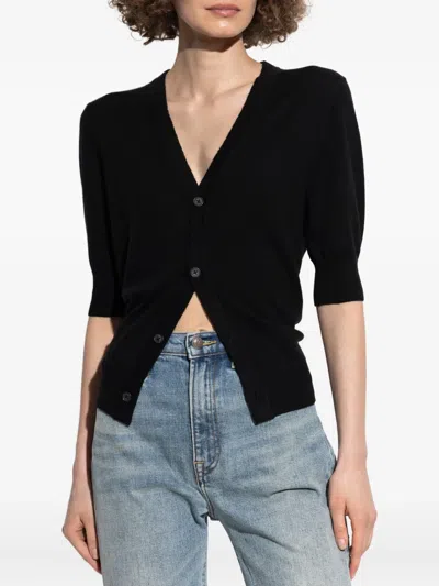 R13 Puff-sleeve Button Cardigan In Black