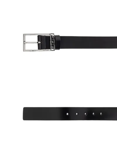 Versace Logo-detail Leather Belt In Black