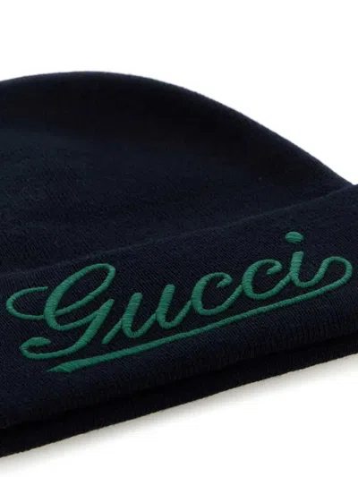 Gucci Logo-embroidered Beanie In Blue