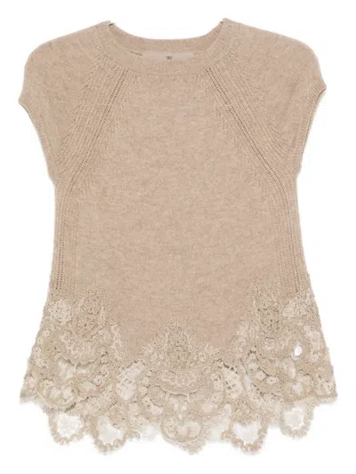 Ermanno Scervino Lace-trimmed Knit T-shirt