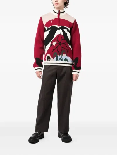 Bethany Williams Abstract-floral Half-zip Sweater In Burgundy