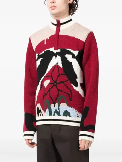 Bethany Williams Abstract-floral Half-zip Sweater In Burgundy