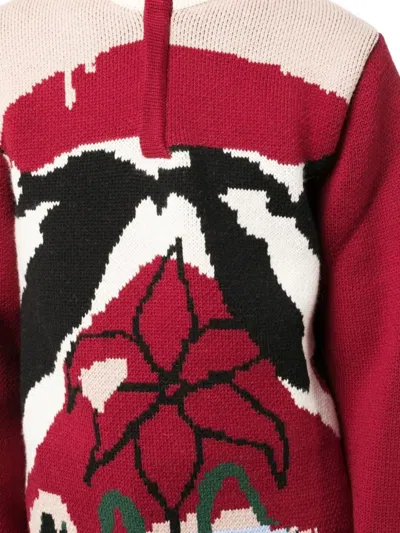 Bethany Williams Abstract-floral Half-zip Sweater In Burgundy