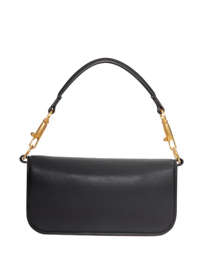 Valentino Small Leather Shoulder Bag With Crystal And Pearl Embellishments In Black