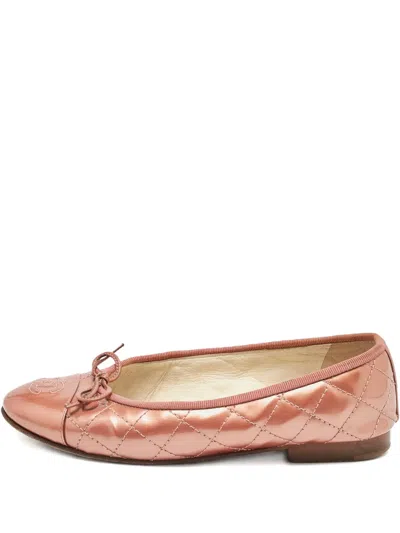 Pre-owned Chanel Cc-logo Patent-leather Flat Pumps