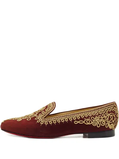 Pre-owned Christian Louboutin Embroidered Suede Loafers