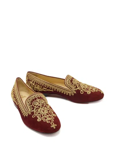 Pre-owned Christian Louboutin Embroidered Suede Loafers