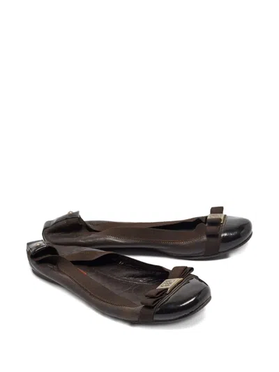 Pre-owned Carolina Herrera Vintage  Patent-leather Bow-detail Ballet Flats