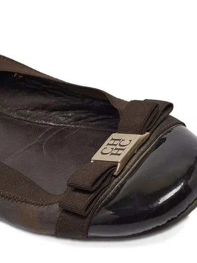Pre-owned Carolina Herrera Vintage  Patent-leather Bow-detail Ballet Flats