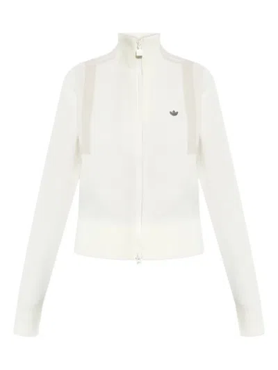 Adidas Originals Zip-front Ribbed Cardigan In White