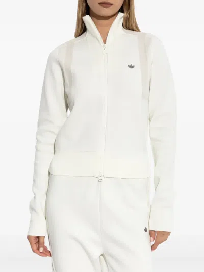 Adidas Originals Zip-front Ribbed Cardigan In White