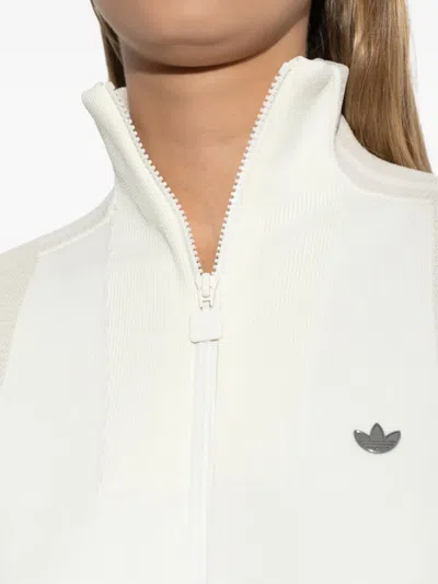 Adidas Originals Zip-front Ribbed Cardigan In White