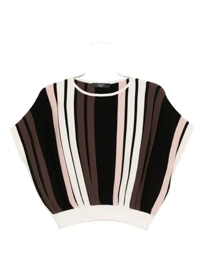 Max Mara Striped Batwing Top In Brown