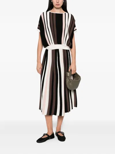 Max Mara Pleiadi Pleated Striped Skirt In Multi