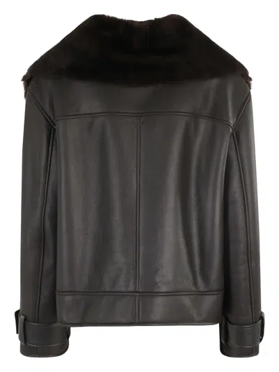 Dondup Double-zip Leather Jacket With Luxurious Fur Collar In Black