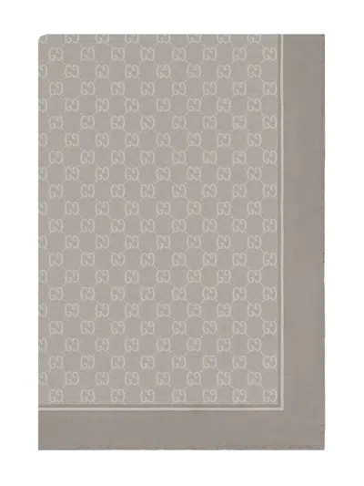 Gucci Gg Monogram Print Scarf In Gray