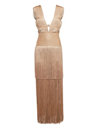 Pre-owned Herve Leger 2023 Fringed Lurex Dress