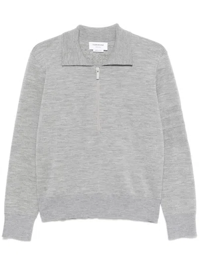Thom Browne 4-bar Stripe Zipped Polo Shirt In Gray