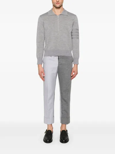Thom Browne 4-bar Stripe Zipped Polo Shirt In Gray