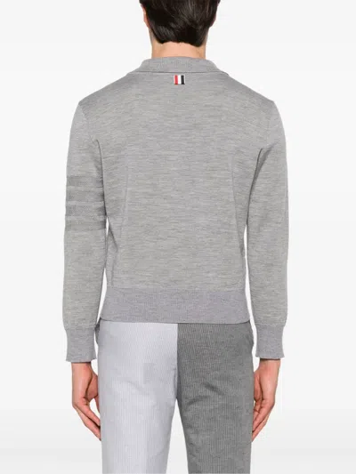Thom Browne 4-bar Stripe Zipped Polo Shirt In Gray