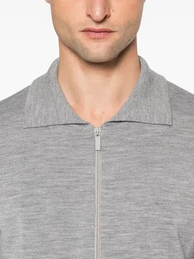 Thom Browne 4-bar Stripe Zipped Polo Shirt In Gray