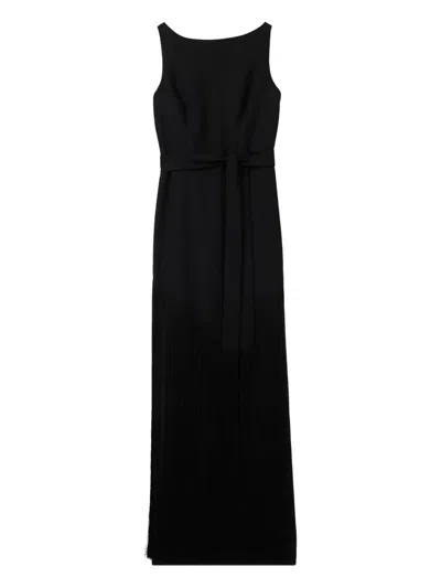St John Fringed Belted Gown In Black