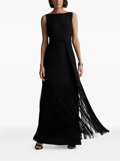 St John Fringed Belted Gown In Black