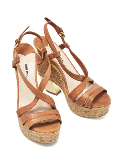 Pre-owned Miu Miu 135mm Leather Rope-wedge Sandals