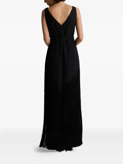 St John Fringed Belted Gown In Black