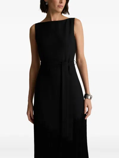 St John Fringed Belted Gown In Black