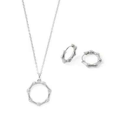 Aspinal Of London Bamboo Pendant Necklace & Earrings Set In Metallic
