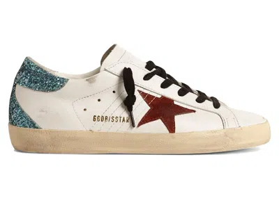 Pre-owned Golden Goose Superstar Glitter Heel (women's) Sneakers In White/burgundy/light Blue