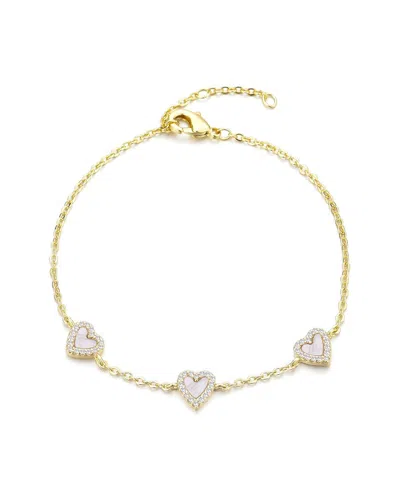 Adornia 14k Gold Plated Mother Of Pearl Mini Halo Cz Heart In Metallic