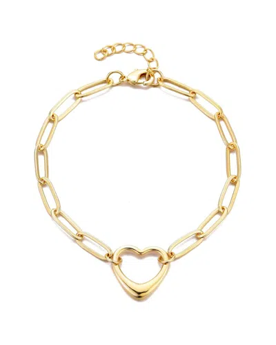 Adornia 14k Gold Plated Paperclip Chain Outline Heart Bracelet In Gold