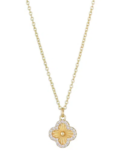 Adornia Cubic Zirconia Button Clover Halo Pendant Necklace In Gold