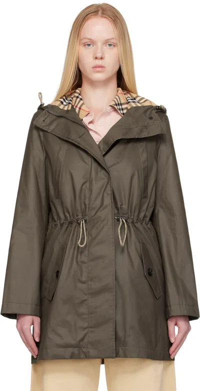 Burberry Khaki Coated Gabardine Parka