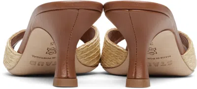 Staud Brigitte Raffia Kitten-heel Mules In Brown