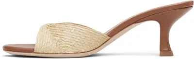 Staud Brigitte Raffia Kitten-heel Mules In Brown