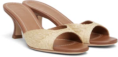 Staud Brigitte Raffia Kitten-heel Mules In Brown