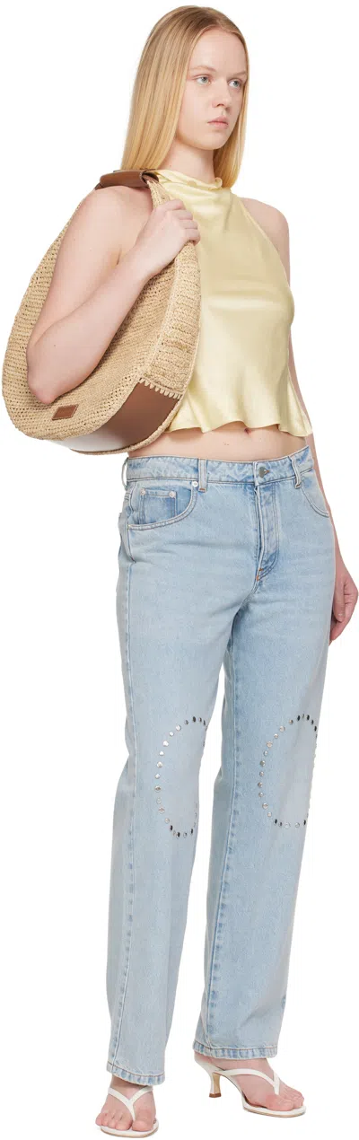 Staud Tan Large Raffia Moon Tote