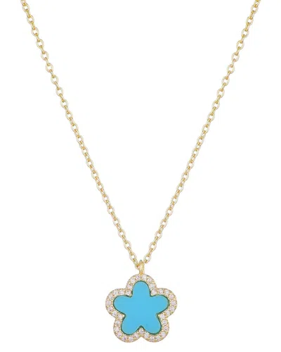 Adornia 14k Gold Plated Turquoise Cz Halo 5-leaf Clover Ne In Blue