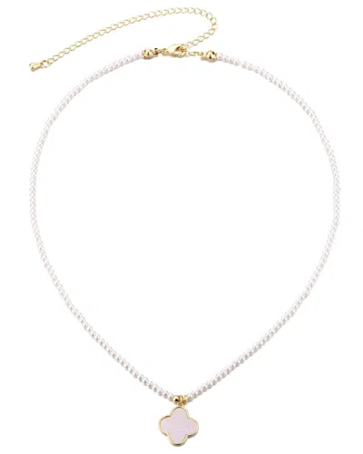 Adornia 14k Gold Plated Pearl Strand Clover Pendant Neckla In Neutral