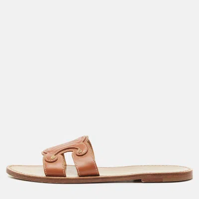 Pre-owned Celine Brown Leather Marina Flat Slides Size 38.5