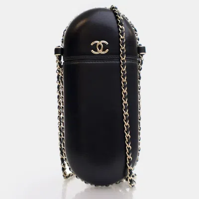 Pre-owned Chanel Chain Around Black Lambskin Phone Holder Bag