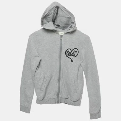 Pre-owned Fendi Kids Grey Sequins Detail Hooded Zip Front Jacket 10 Yrs In Gray