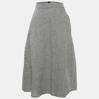 Pre-owned Max Mara Black/white Checkered Midi Skirt M